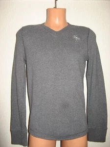 MAGLIONE IN COTONE SCOLLO A V ABERCROMBIE & FITCH GRIGIO MEDIO RAGAZZO POCO INDOSSATO ETÀ 14-16 - Foto 1 di 3