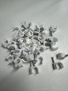 10mm Round white Cable Electrical phone Wire Control Clips Nails X 50 Free Post - Picture 1 of 3