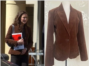 CHAQUETA BLAZER VINTAGE 2003 HENNES H&M MARRÓN ALGODÓN ESPIGA TALLA UK 12 US 6 - Imagen 1 de 12