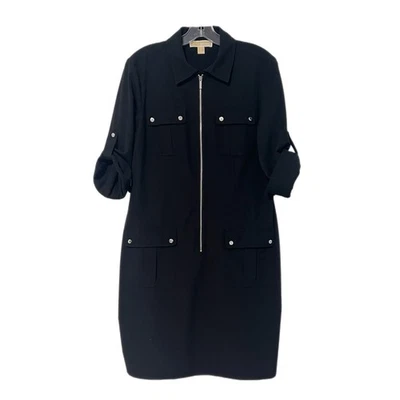 Michael Kors общего назначения рубашка платье женщин размер L черный молнии спереди рулон вкладка рукава - Изображение 1 из 4