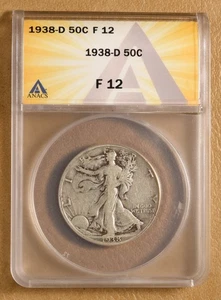 1938 D Walking Liberty Half Dollar ANACS F12 - Picture 1 of 2