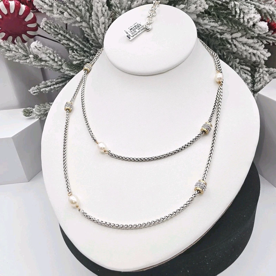 "Collar de perlas Brighton Meridian plata oro 36"" estaciones pavé en capas nuevo con etiquetas" Foto 1 de 4