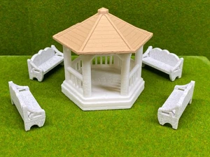 O Scale Park Gazebo + 4 Marble Benches – 3D Printed Model Train, Diorama - Picture 1 of 9