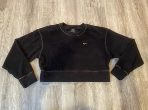 Women's Nike Sweatshirt Cropped Black Small Crop Top Embroidered Swoosh - Picture 1 of 6