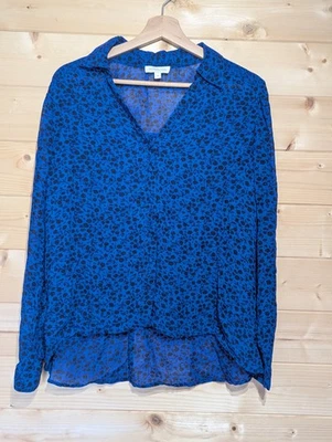 Monsoon Blue Floral V-Neck Blouse Long Sleeve Shirt Top Size M - Image 1 of 4