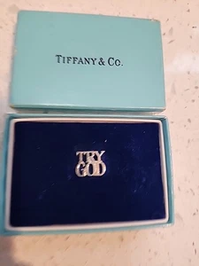 Vintage Tiffany Try God Pin Silver New In Box - Picture 1 of 7