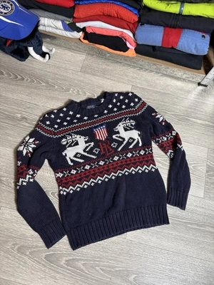 Vintage Polo Ralph Lauren snowflake Reindeer Sweater Nordic USA Flag Boys Sz M - Image 1 of 4