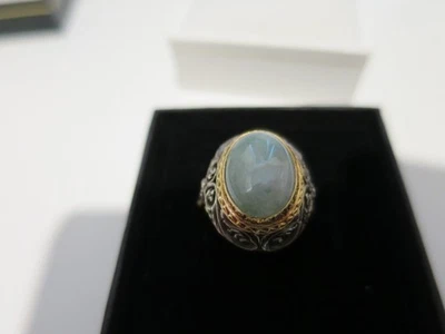 Impresionante Anillo Vintage Único Oriental Oro Blanco Jade Oro 14ct Talla 6 3/4 N 6.6g Foto 1 de 4