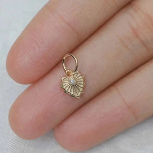 Diamond Pendant Fluted Small Charm Solid 14k Gold Heart Pendant Duty/Tariff Free - Picture 1 of 3