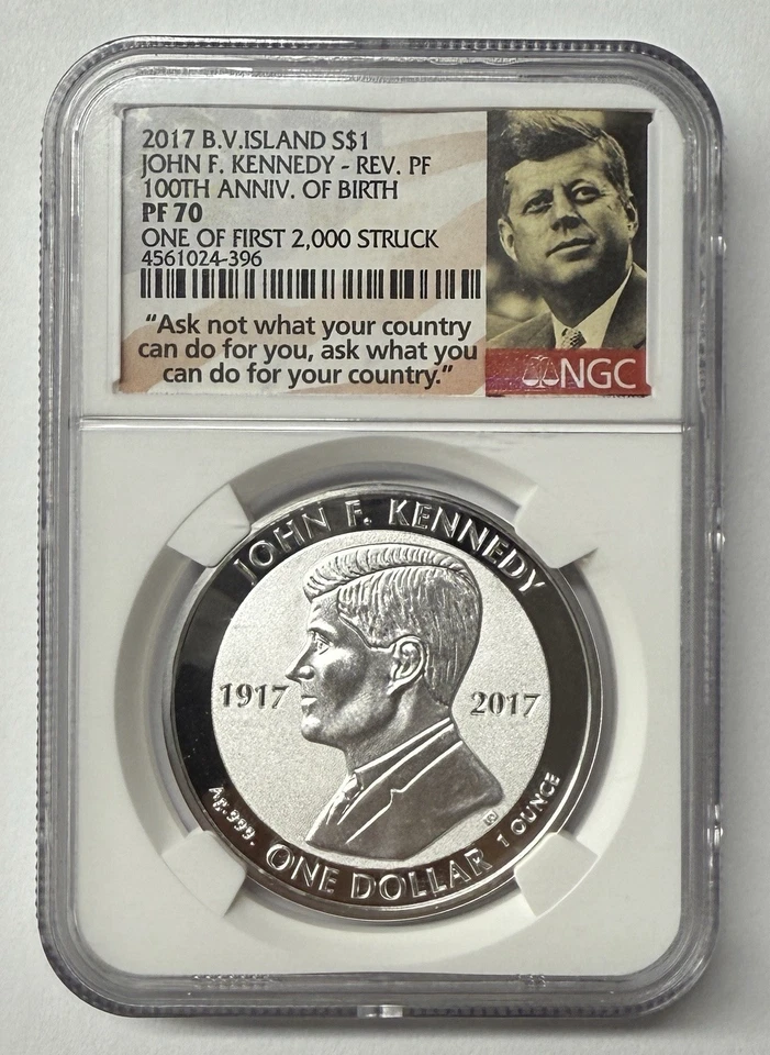 2017 British Virgin Island Reverse Proof Silver Kennedy 1 Of First 2000 NGC PF70 - Image 1 of 3