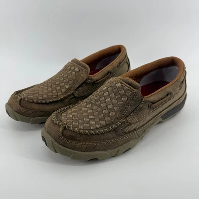 Twisted X Women's Slip On Driving Mocs Brown Leather Woven Size 9M WDMS017 - Image 1 of 4