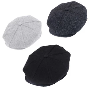 Youth Junior 8 Panel Newsboy Gatsby Baker Herringbone Plain Flat Cap With Peak - Picture 1 of 4