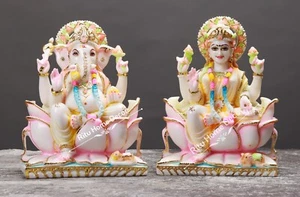 Statua Lakshmi Ganesh, Laxmi Ganesha 12" idolo, Ganpati, regalo di culto tempio casa - Foto 1 di 16