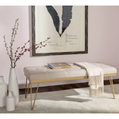 SAFAVIEH Marcella Bench | Beige / Gold | - Image 1 of 4