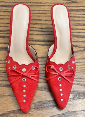 Pointy Toe High Heels Mules Women's Red Suede Shoes Size 10.5 NEW - Image 1 of 4