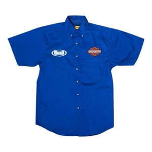 Harley Davidson button up shirt Short Sleeve Motorcycle Patch work dressy Blue - Picture 1 of 6