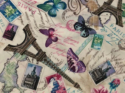 DE COLECCIÓN SITIOS FRANCESES EIFFEL SELLOS POSTALES MARIPOSA SELLOS TELA ALGODÓN CREMA FQ  Foto 1 de 4