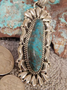 New Bisbee Turquoise Sterling Silver Repoussé Pendant Navajo Geraldine James - Picture 1 of 8