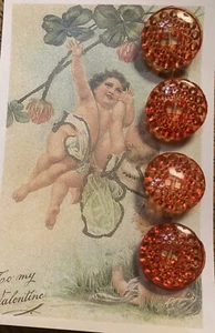 Set of 4 ~ Vintage 3/4" Painted Orange Crystal Glass Buttons~Pre WWII~ NOS - Picture 1 of 1