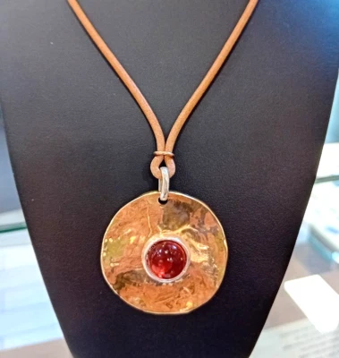 Ursumando Collana Disco con Ambra  Argento/Bronzo Lav.Artigianale CD230 - Immagine 1 di 4