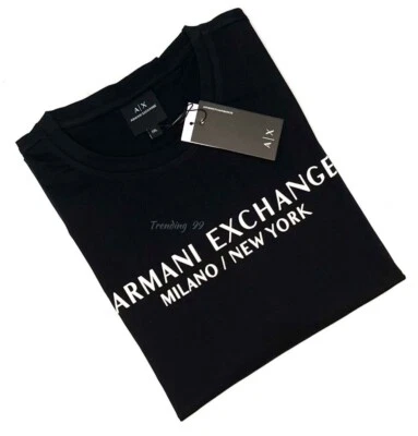Armani Exchange Milano NY Logo Men's Cotton Short Sleeve Crew Neck T-Shirt_Black - Image 1 of 4