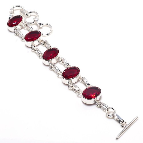 VALENTINO Bracciale gioiello in argento sterling 925 fatto a mano con pietre preziose granato rosso misura 7 8"