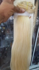 20 ZOLL RUSSISCHER CLIP IN REINEM MENSCHLICHEM HAAR 7 STÜCK REINES BLOND 60# 120g GERADE 12A - Bild 1 von 8