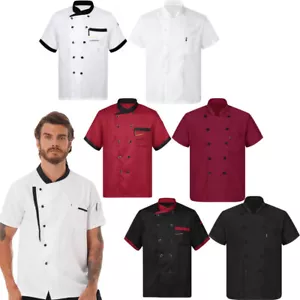 Unisex Short Sleeve Chef Coat Jacket Restaurant Kitchen Chef Uniform Work Shirt - Picture 1 of 95