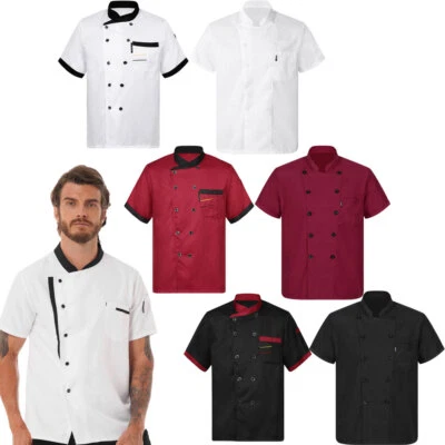 Unisex Short Sleeve Chef Coat Jacket Double-Breasted Kitchen Uniform Shirts - Image 1 of 2