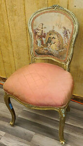 French Style Bedroom Chair with Needlepoint Back