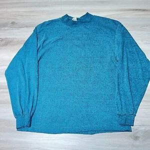 Vintage Rush Shirt Mens Large Blue Long Sleeve Mock Neck Blank Retro 90s - Picture 1 of 6