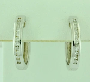 Gebrauchte 14k massive Weißgold natürliche Diamant Creolen Huggie 0,40 ct  - Bild 1 von 7