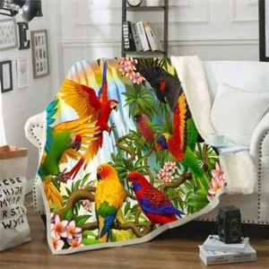 Parrots 3DPrint Soft Quilted Sherpa Fleece Blanket Bed Warm Travel Throw Blanket - Picture 1 of 9
