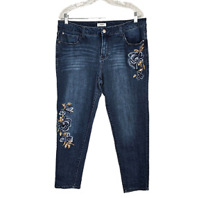 Kensie Jeans Women's 14/32 (34x25in) Blue Wt Floral Embroidered 5 Pockets Denim
