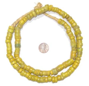 Hebron Kano Beads 12mm Sudan African Yellow Disk Glass Large Hole 28 Inch Strand - Picture 1 of 1