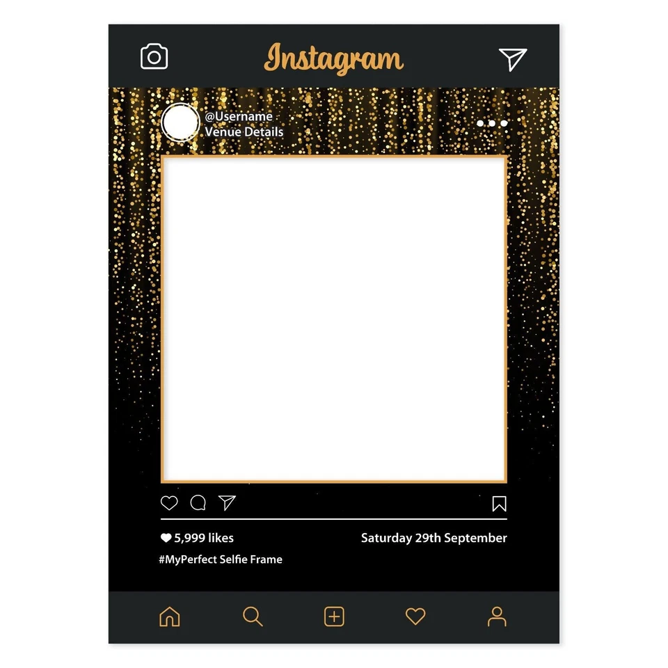 MARCO SELFIE PERSONALIZADO TABLERO DE FOTOS PERSONALIZADO REDES SOCIALES INSTAGRAM NEGRO DORADO Foto 1 de 1