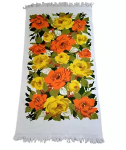 Vintage gelb & orange Rosen Blumen Badetuch von CONE Baumwolle USA leuchtende Farben - Bild 1 von 3