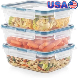 Leakproof Airtight 8.5 Cup Plastic Food Storage Containers Set 3-Pack Meal Prep - Picture 1 of 10