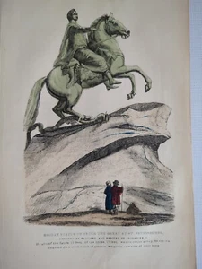 1857 Kupferstich PETER der GROSSE Bronze Statue, ST PETERSBURGH Russland handkoloriert  - Bild 1 von 3
