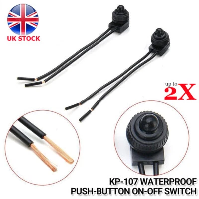 12V Rubber Waterproof Push-Button On-Off Switch & 12cm Leads For Car ATV UK - Image 1 of 4