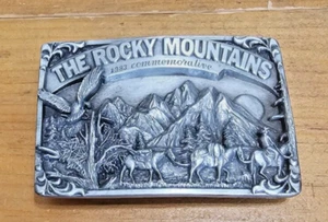 THE ROCKY MOUNTAINS** COMMEMORATIVE BELT BUCKLE VINTAGE 1983 BELT BUCKLE - Picture 1 of 3