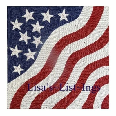 NUEVO EN PAQUETE TAPETE CUADRADO BANDERA AMERICANA CON CUENTAS 15"X15 PATRIÓTICO AMERICANO 4 de JULIO Foto 1 de 4