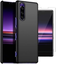 For Sony Xperia 5 Case Slim Hard Cover & Glass Screen Protector