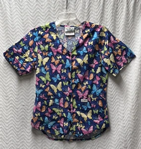 Crest Cottons Multicolored Butterfly Pattern Size XS Scrub Jacket Style 9199 - Picture 1 of 9