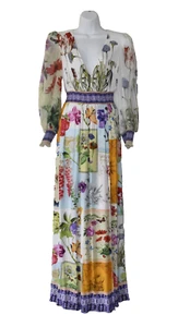 C0 NEW ALICE + OLIVIA Bellami Make A Statement Printed V Neck Maxi Dress Size 8 - Picture 1 of 7