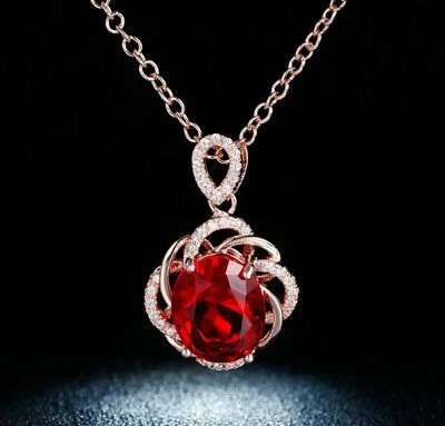1.50Ct Lab Created Oval Cut Red Ruby Women's Pendant 14K Rose Gold Plated - Image 1 of 4
