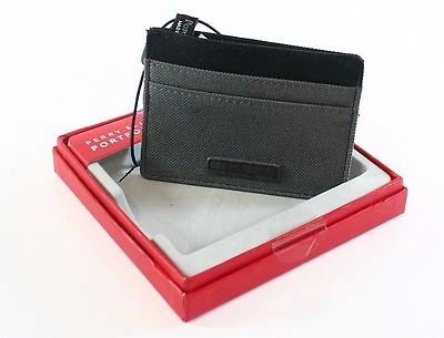$50 Perry Ellis Mens Gray Canvas 5cc Photo Id Holder Credit Card Case Wallet - Image 1 of 3