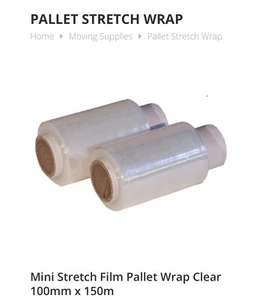 10 ROLLS OF CLEAR MINI HANDY PALLET STRETCH WRAP 100mm x 150M + 1 x HANDLE - Picture 1 of 1