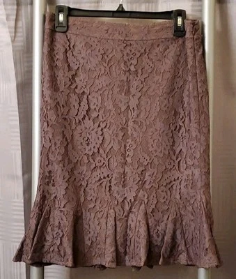 Alberto Makali Women’s A-Line Skirt Size 8 Brown Lace Ruffled Hem - Image 1 of 4