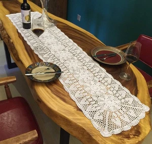 White Handmade Crochet Cotton Table Runner Lace Doilies Doily Rectangle Dress... - Picture 1 of 8